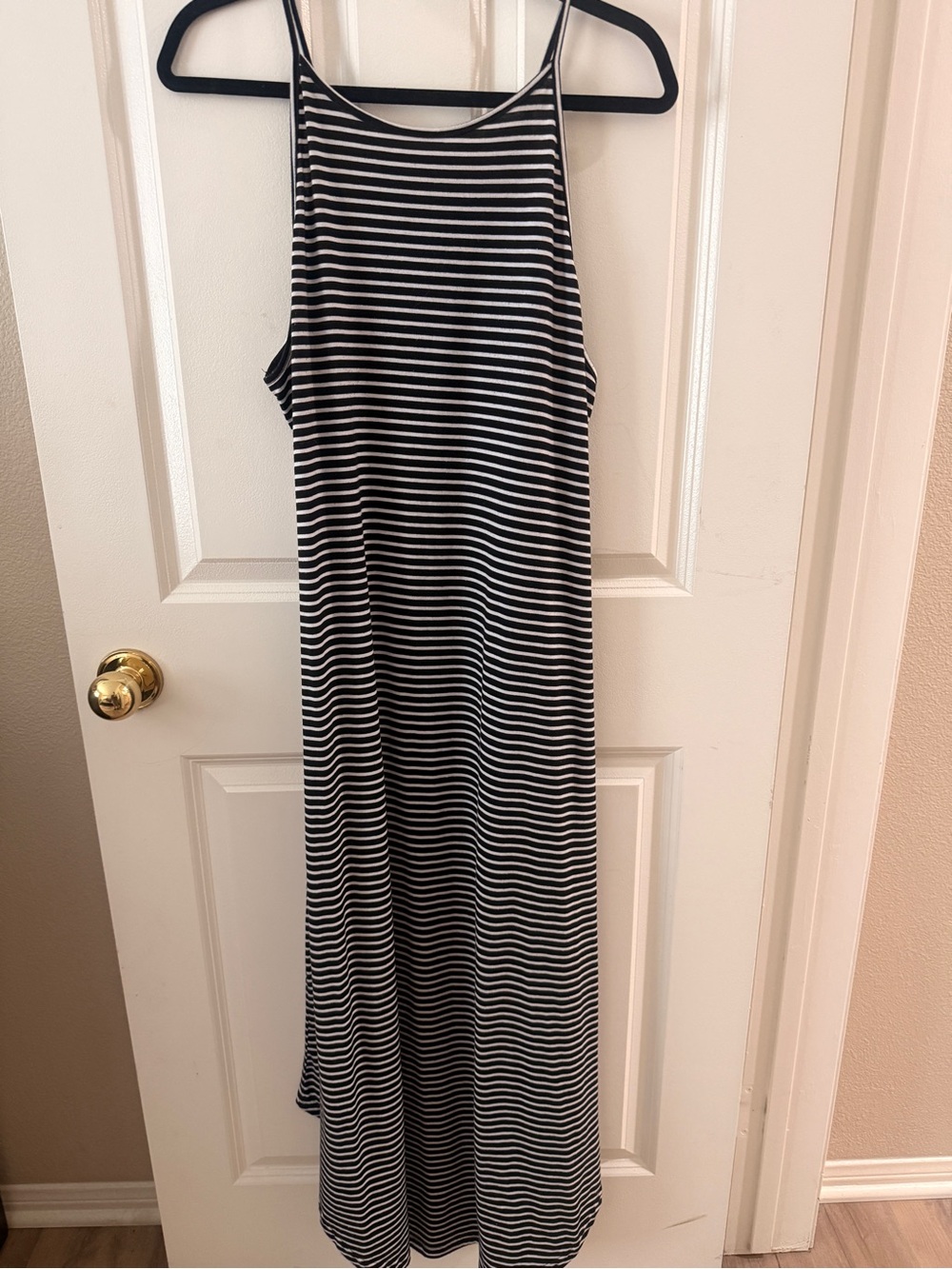 Striped Maxi Dress with Halter Neck - Black & White